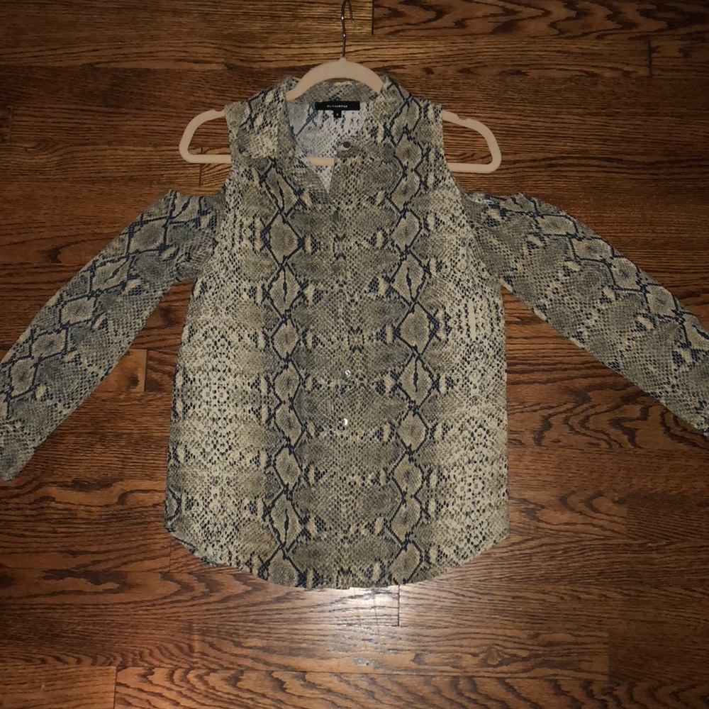 Olivaceous Snake Skin Blouse with Cold Shoulder